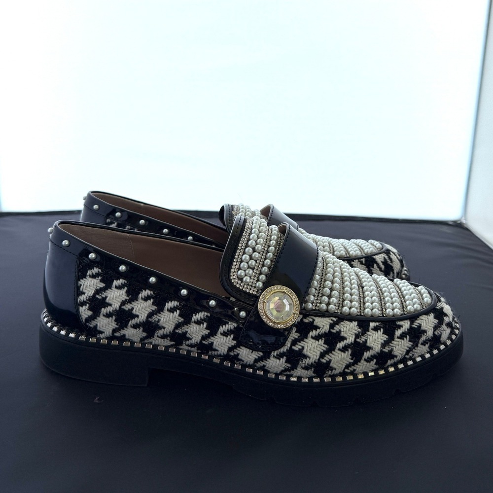Betsey Johnson Houndstooth Embellished Loafers Women's 9